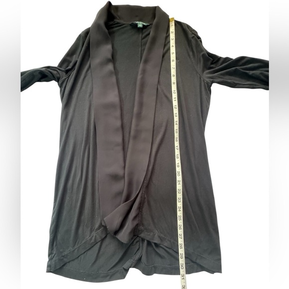 Lauren Ralph Lauren Black Drapey Open Front Long Sleeve Cardigan Size Medium - Picture 8 of 12